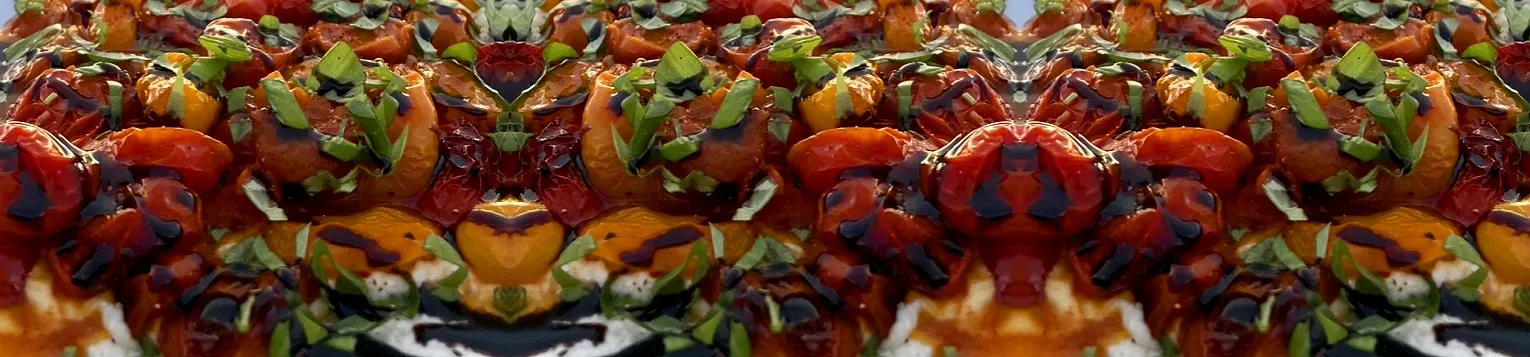 Blistered tomatoes with basil and balsamic over whipped ricotta